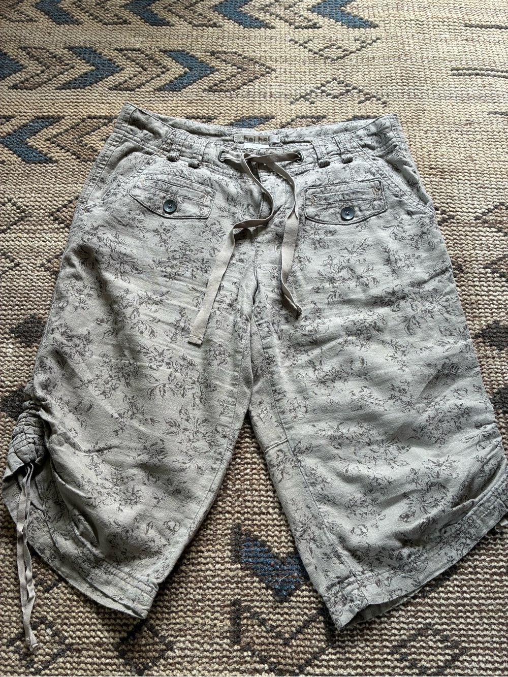 Light Gray Floral Drawstring Women’s Bermudas by Hei Hei